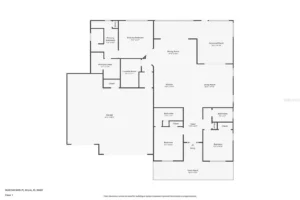 A floor plan illustrating a residential layout with labeled rooms and dimensions, showcasing the distribution of space within the building.